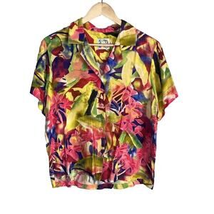 Jams‎ World Pink Paradise Aloha Vintage Camp Button Up T-Shirt Size Medium